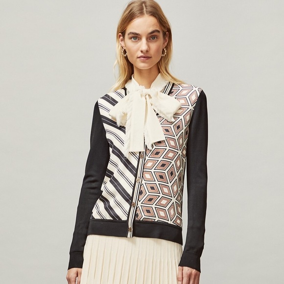 Tory burch Silk Front Cardigan Sweater